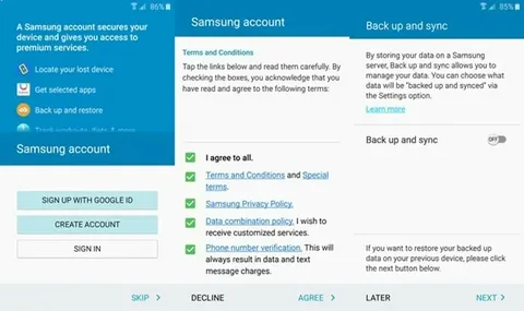 Explain privacy and data sync settings for Samsung Account